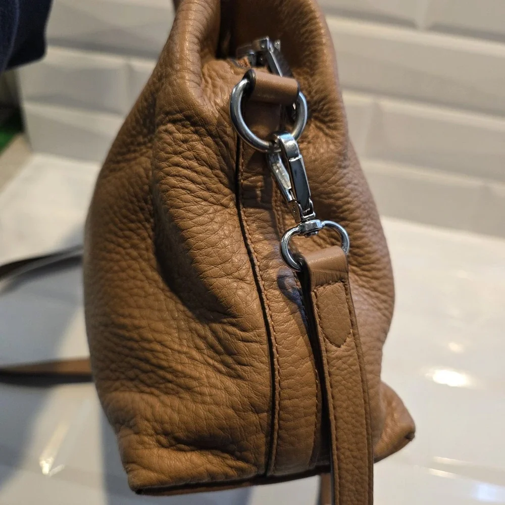Vince Camuto Elva Satchel Purse Handbag Brown Chestnut pebbled leather